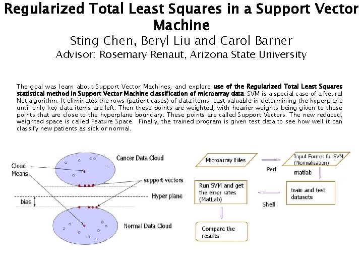 Regularized Total Least Squares in a Support Vector Machine Sting Chen, Beryl Liu and