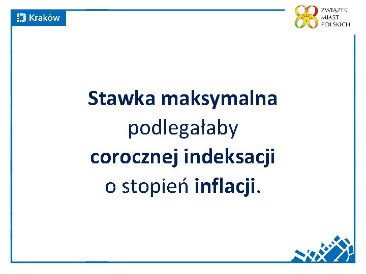 Stawka maksymalna podlegałaby corocznej indeksacji o stopień inflacji. 