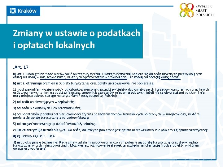 Zmiany w ustawie o podatkach i opłatach lokalnych „Art. 17 a) ust. 1. Rada