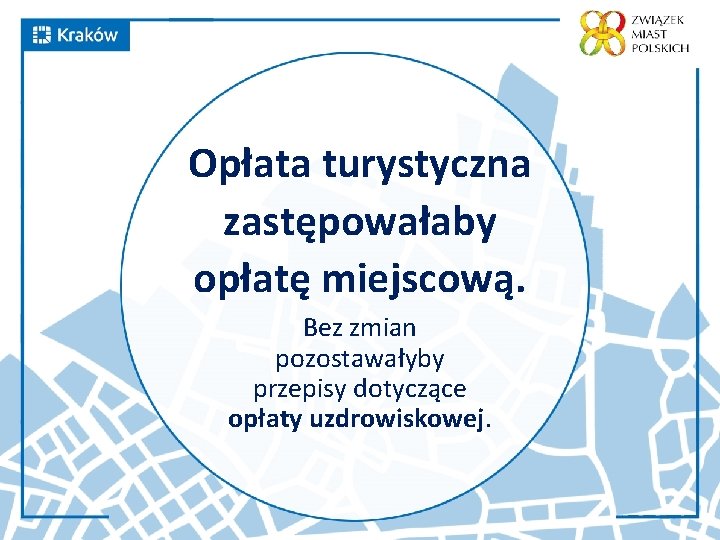 Opłata turystyczna zastępowałaby opłatę miejscową. Bez zmian pozostawałyby przepisy dotyczące opłaty uzdrowiskowej. 