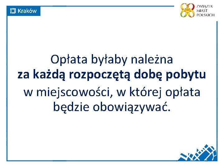 Opłata byłaby należna za każdą rozpoczętą dobę pobytu w miejscowości, w której opłata będzie