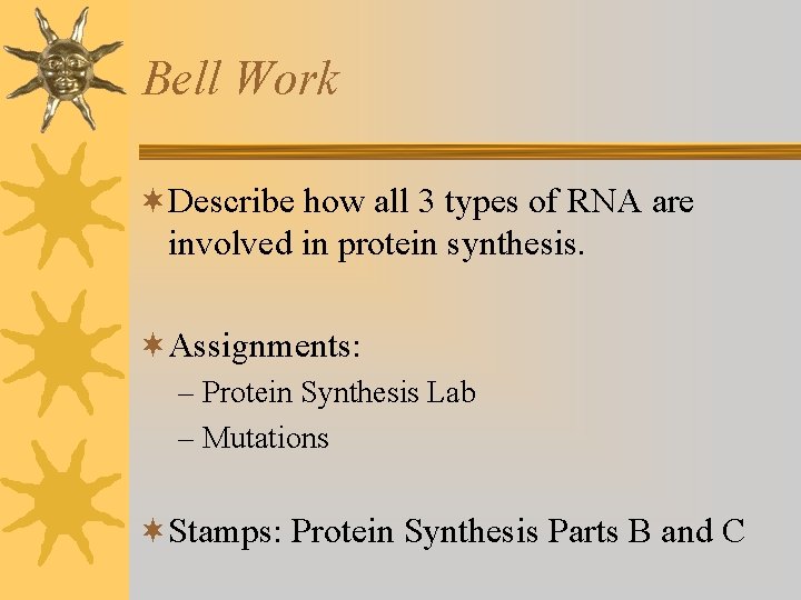Bell Work ¬Describe how all 3 types of RNA are involved in protein synthesis.