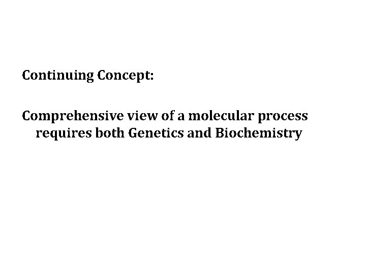 Continuing Concept: Comprehensive view of a molecular process requires both Genetics and Biochemistry 