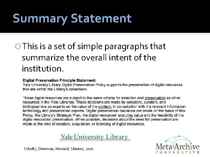 Summary Statement This is a set of simple paragraphs that summarize the overall intent