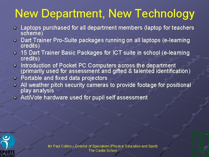 New Department, New Technology Laptops purchased for all department members (laptop for teachers scheme)