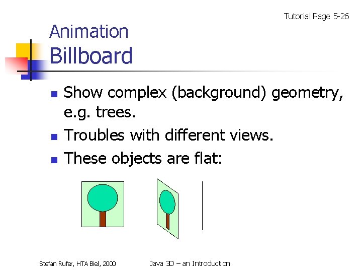 Tutorial Page 5 -26 Animation Billboard n n n Show complex (background) geometry, e.