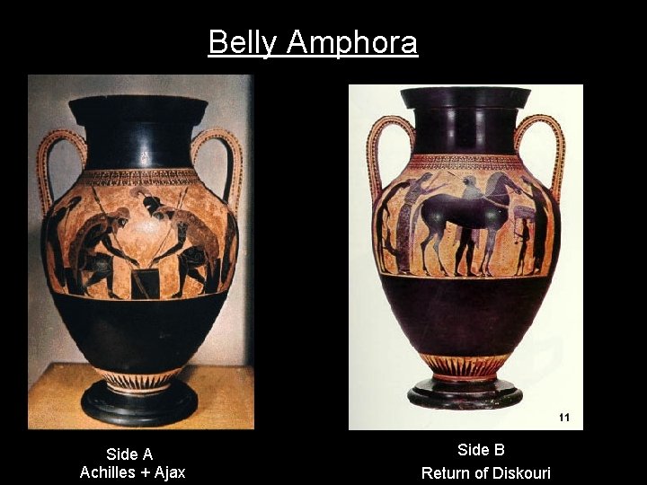 Belly Amphora Side A Achilles + Ajax Side B Return of Diskouri 