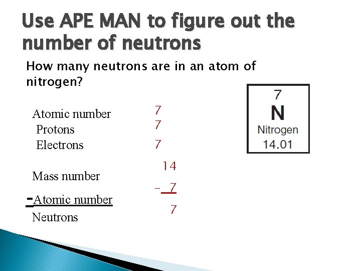 Use APE MAN to figure out the number of neutrons How many neutrons are