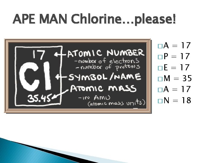 APE MAN Chlorine…please! �A = 17 � P = 17 � E = 17