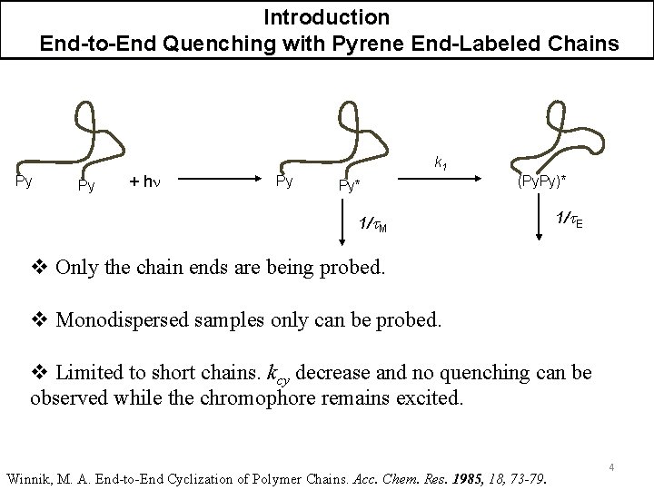 Introduction End-to-End Quenching with Pyrene End-Labeled Chains Py Py + hn k 1 Py