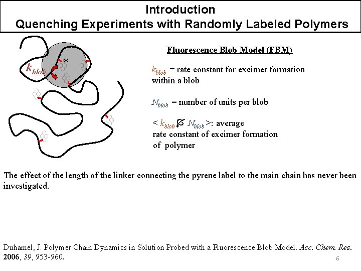 Introduction Quenching Experiments with Randomly Labeled Polymers Fluorescence Blob Model (FBM) kblob * kblob