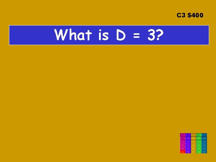 C 3 $400 What is D = 3? C 3 $400 What is D = 3?