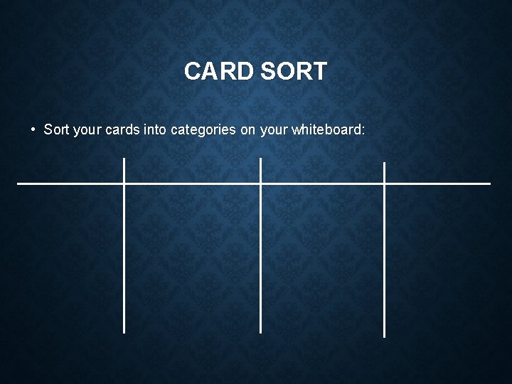 CARD SORT • Sort your cards into categories on your whiteboard: 