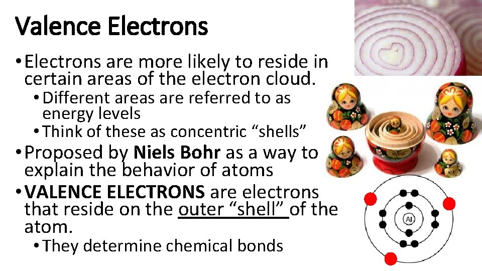 Valence Electrons • Electrons are more likely to reside in certain areas of the