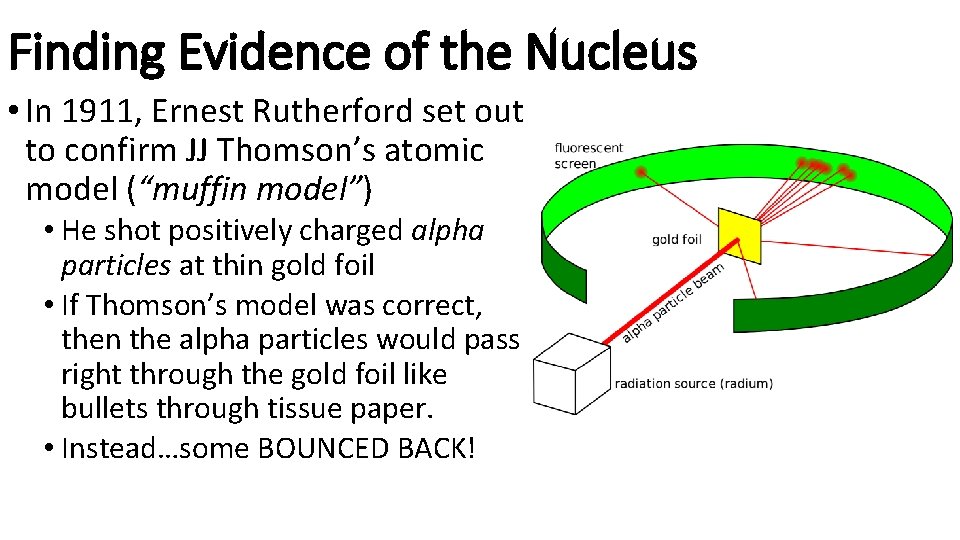Finding Evidence of the Nucleus • In 1911, Ernest Rutherford set out to confirm