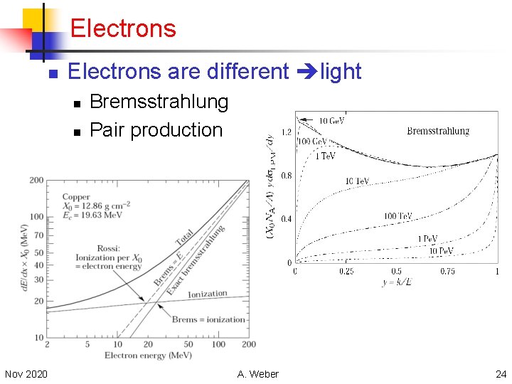 Electrons n Electrons are different light n n Nov 2020 Bremsstrahlung Pair production A.