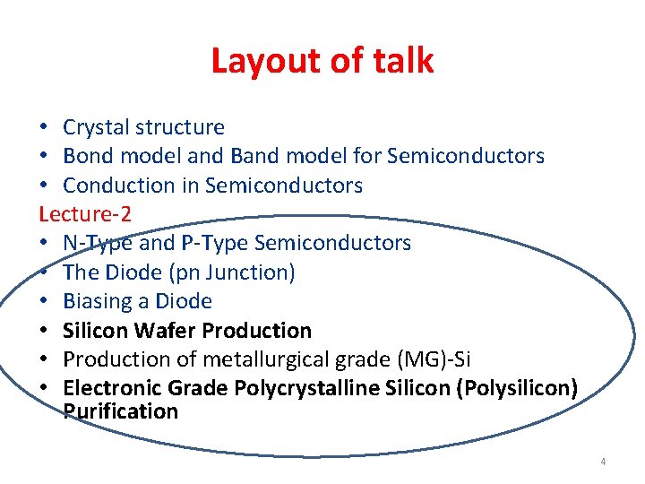 Layout of talk • Crystal structure • Bond model and Band model for Semiconductors