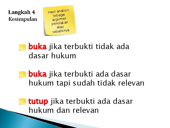 Langkah 4 Kesimpulan lisis Hasil ana Sebagai argumen n penolaka atau a sebalikny buka