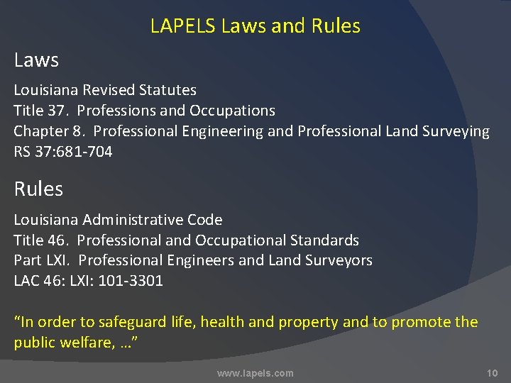 LAPELS Laws and Rules Laws Louisiana Revised Statutes Title 37. Professions and Occupations Chapter