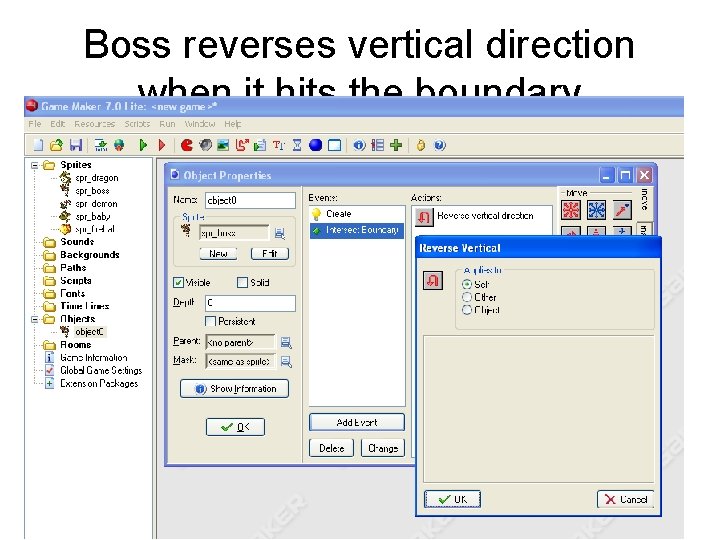 Boss reverses vertical direction when it hits the boundary 