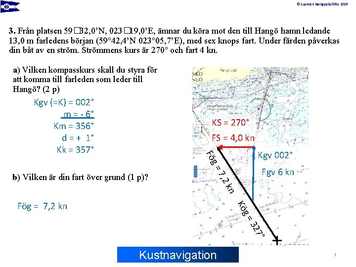 © Suomen Navigaatioliitto 2019 3. Från platsen 59� 32, 0’N, 023� 19, 0’E, ämnar