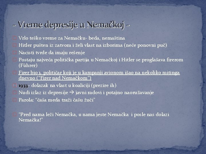 - Vreme depresije u Nemačkoj � Vrlo teško vreme za Nemačku- beda, nemaština �