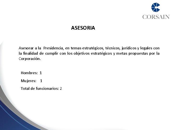 ASESORIA Asesorar a la Presidencia, en temas estratégicos, técnicos, jurídicos y legales con la