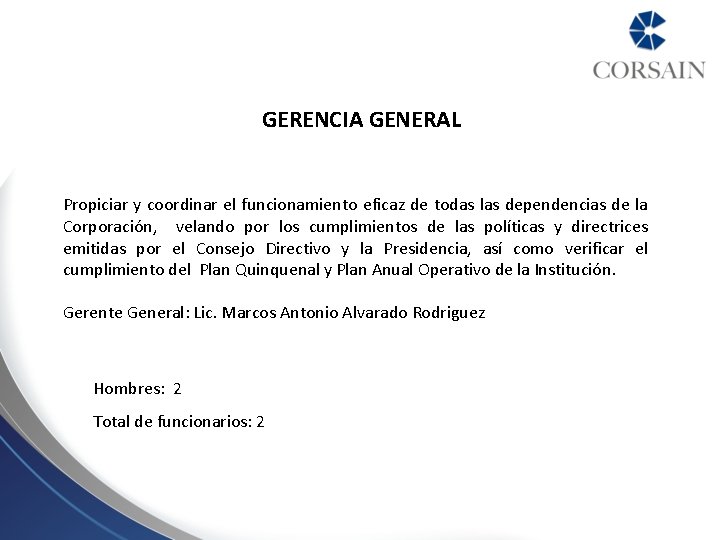 GERENCIA GENERAL Propiciar y coordinar el funcionamiento eficaz de todas las dependencias de la