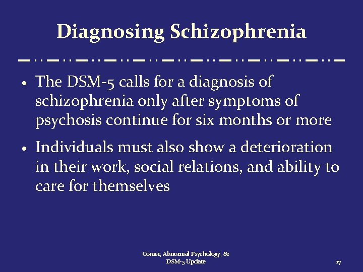 Diagnosing Schizophrenia · The DSM-5 calls for a diagnosis of schizophrenia only after symptoms