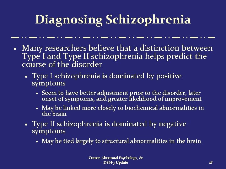 Diagnosing Schizophrenia · Many researchers believe that a distinction between Type I and Type