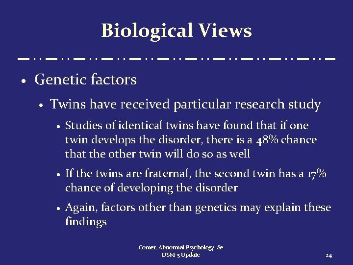 Biological Views · Genetic factors · Twins have received particular research study · Studies