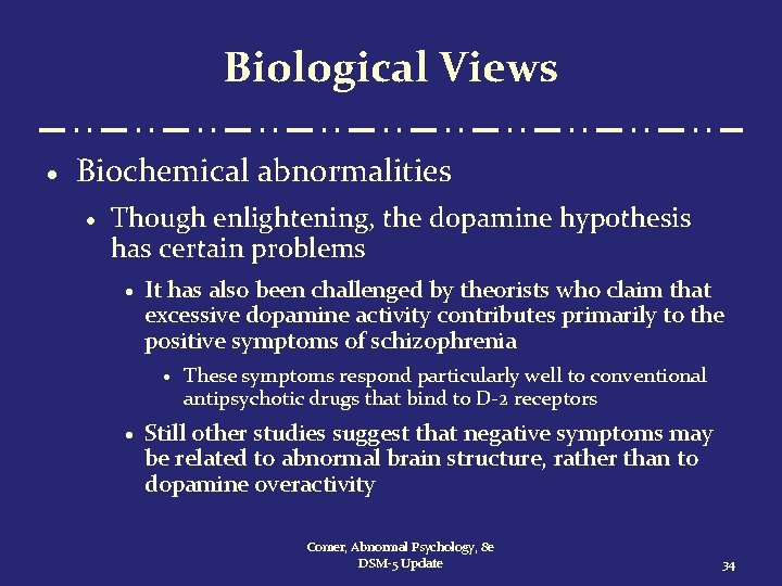 Biological Views · Biochemical abnormalities · Though enlightening, the dopamine hypothesis has certain problems