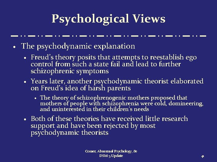 Psychological Views · The psychodynamic explanation · · Freud’s theory posits that attempts to