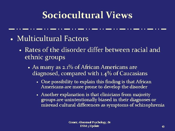 Sociocultural Views · Multicultural Factors · Rates of the disorder differ between racial and