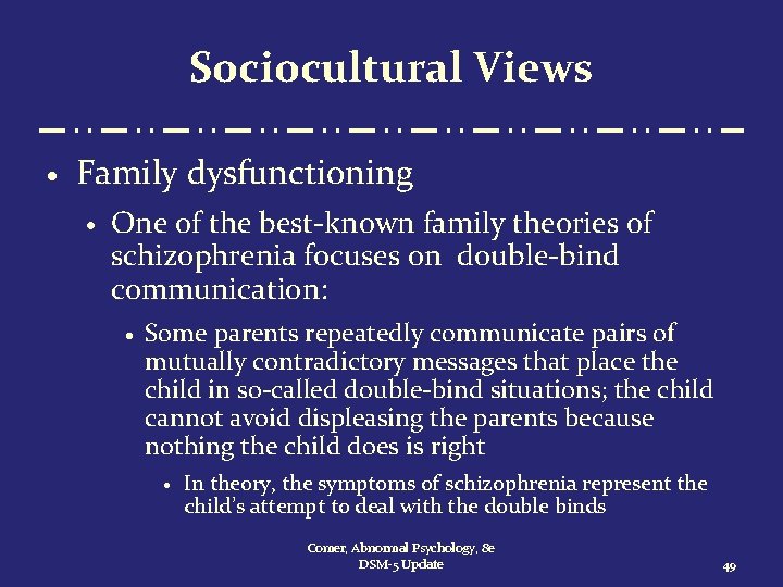 Sociocultural Views · Family dysfunctioning · One of the best-known family theories of schizophrenia