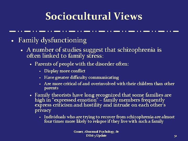 Sociocultural Views · Family dysfunctioning · A number of studies suggest that schizophrenia is