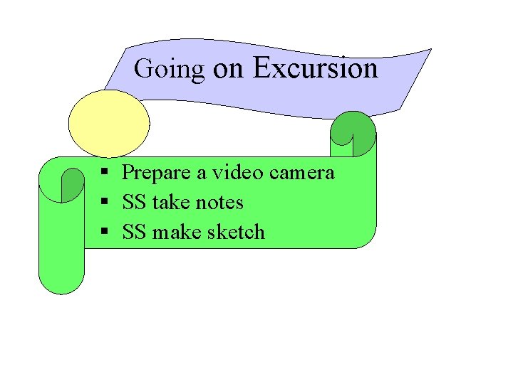 Going on Excursion § Prepare a video camera § SS take notes § SS
