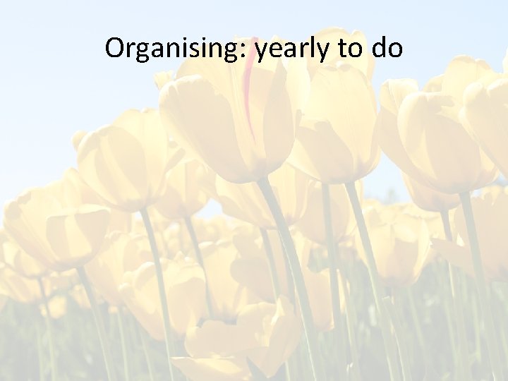 Organising: yearly to do 