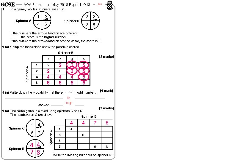 AQA Foundation: May 2018 Paper 1, Q 13 1 In a game, two fair