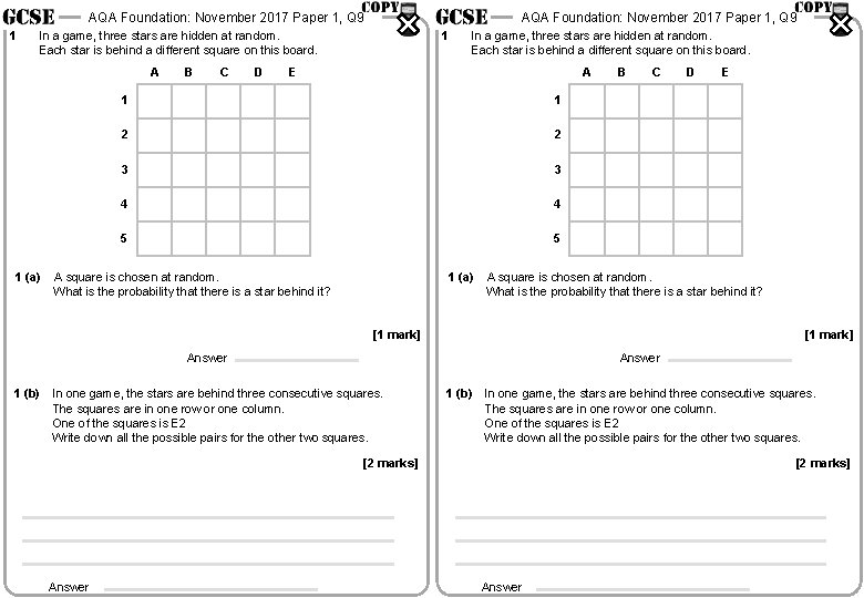 AQA Foundation: November 2017 Paper 1, Q 9 1 AQA Foundation: November 2017 Paper