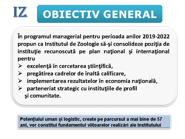 OBIECTIV GENERAL În programul managerial pentru perioada anilor 2019 -2022 propun ca Institutul de OBIECTIV GENERAL În programul managerial pentru perioada anilor 2019 -2022 propun ca Institutul de
