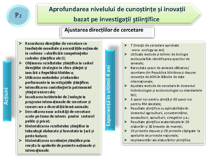 P. 1 Aprofundarea nivelului de cunoștințe și inovații bazat pe investigații ştiinţifice Ø Racordarea P. 1 Aprofundarea nivelului de cunoștințe și inovații bazat pe investigații ştiinţifice Ø Racordarea