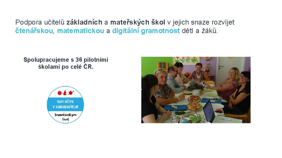 Podpora učitelů základních a mateřských škol v jejich snaze rozvíjet čtenářskou, matematickou a digitální