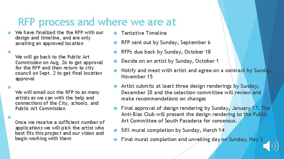 RFP process and where we are at We have finalized the RFP with our