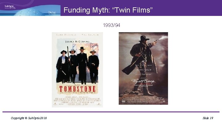 Funding Myth: “Twin Films” 1993/94 Copyright © Sub. Optic 2016 Slide 19 