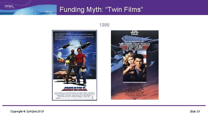 Funding Myth: “Twin Films” 1986 Copyright © Sub. Optic 2016 Slide 26 