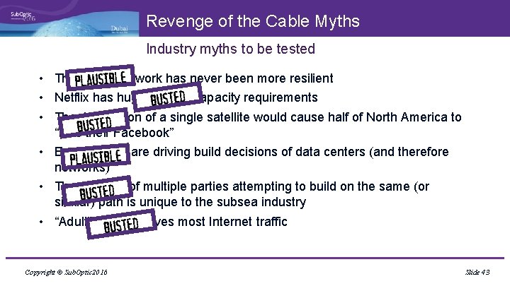 Revenge of the Cable Myths Industry myths to be tested • The global network