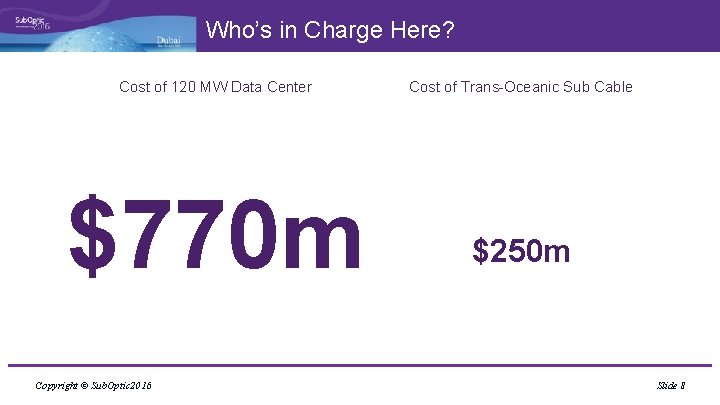 Who’s in Charge Here? Cost of 120 MW Data Center $770 m Copyright ©