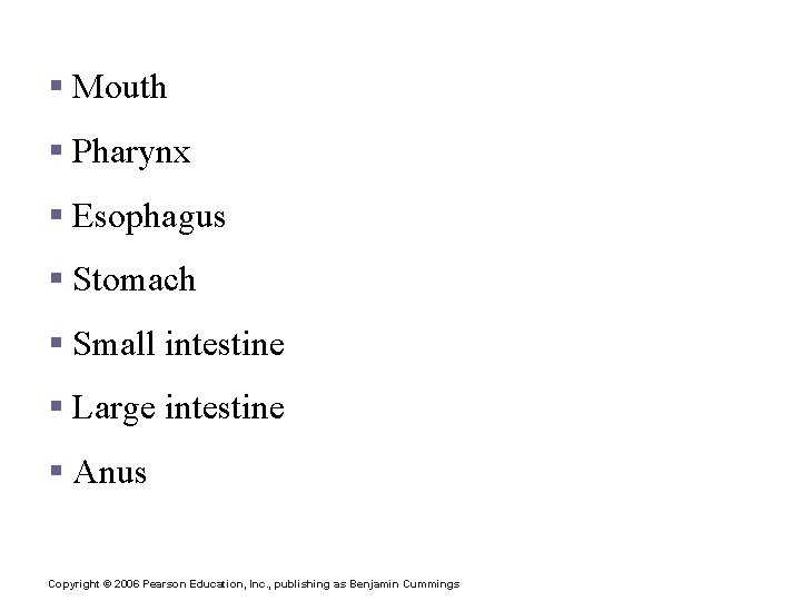 Organs of the Alimentary Canal § Mouth § Pharynx § Esophagus § Stomach §