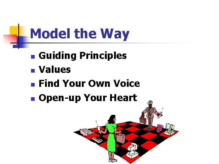 Model the Way n n Guiding Principles Values Find Your Own Voice Open-up Your